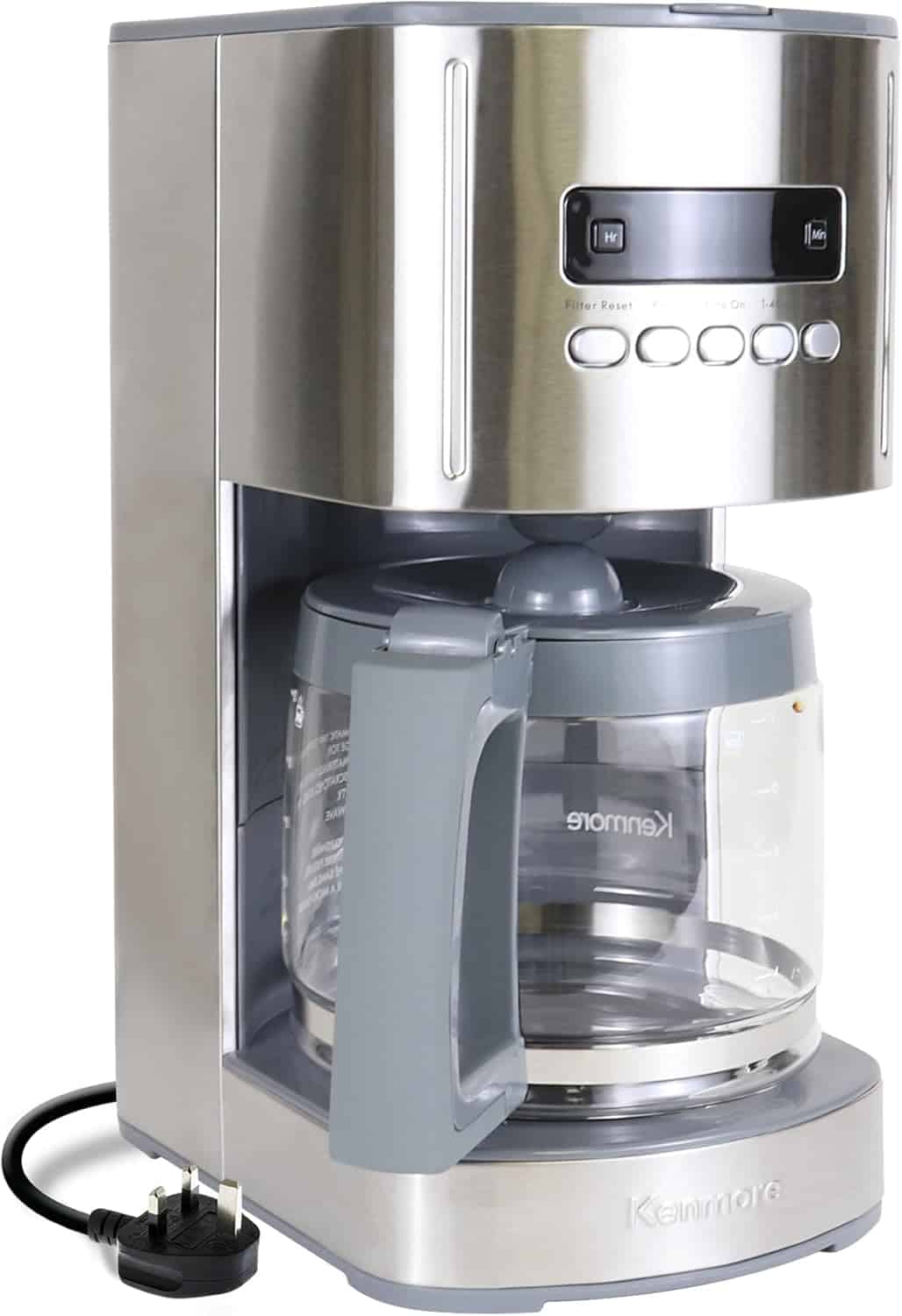 Kenmore Filter Coffee Machines 12-Cup Drip Coffee Makers with 1.8L Glass Pot for Ground Coffee Digital Display Programmable Timer Auto Shut Off Warming Plate Reusable Filter Kitchen Appliances Silver